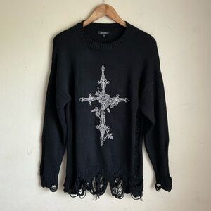 Widow dolls kill black Sweater Cross fray distress Design long sleeve small med